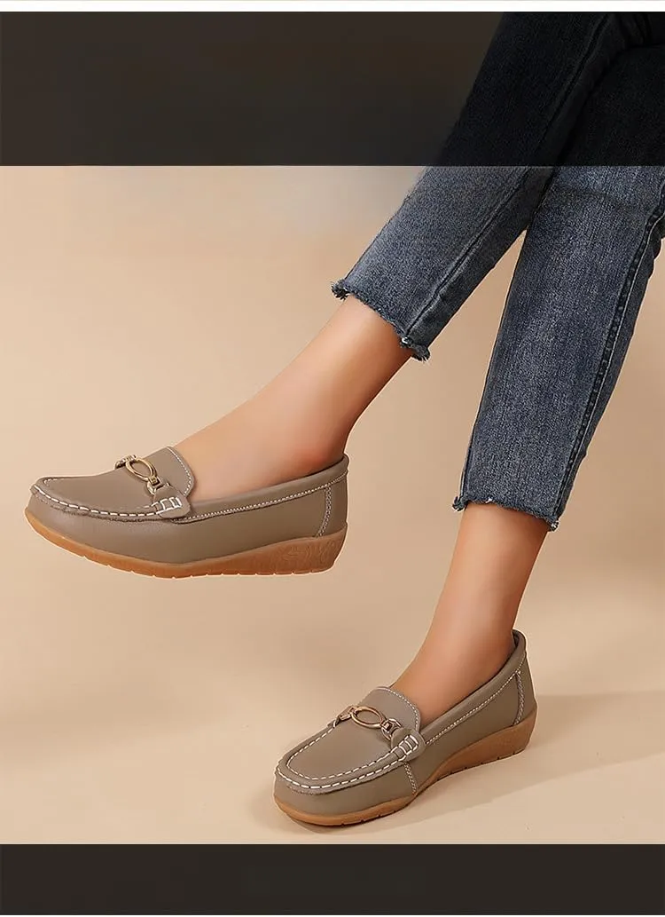 Women's Moccasins Fashion Chain Decorated Low Top Round Toe Shoes Orthopedic Sandals, Cute Casual Comfortable Lightweight Slip on Shoes, Female Solid All-Match Loafers for Daily Wear, Birthday Gifts