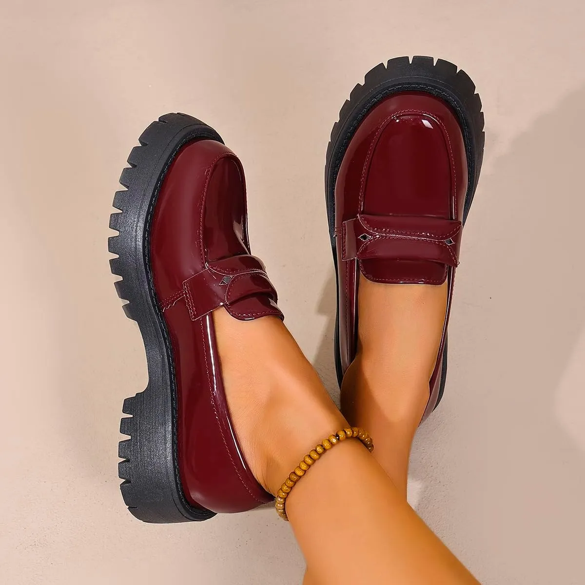 Women's Orthopedic Platform Loafers | Slip-On Vegan Leather Business Shoes | 4cm Lightweight and Slip-Resistant Rubber Sole | Arch Support for Work, Travel and Dressing Up