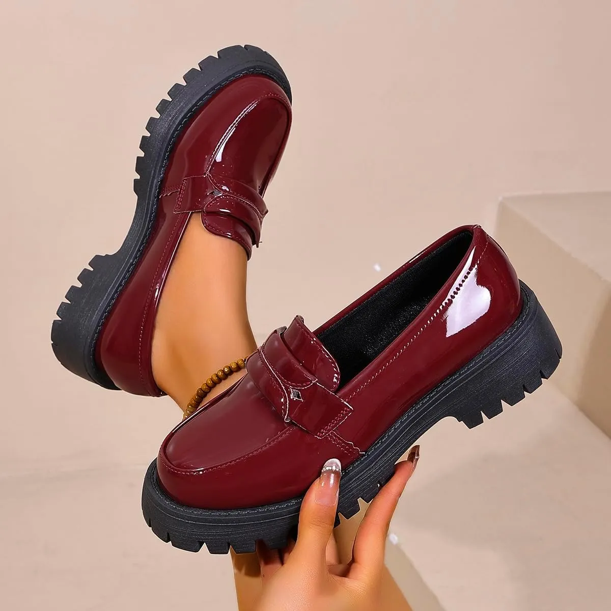 Women's Orthopedic Platform Loafers | Slip-On Vegan Leather Business Shoes | 4cm Lightweight and Slip-Resistant Rubber Sole | Arch Support for Work, Travel and Dressing Up