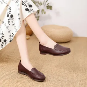 Women's Slip On Driving Loafers Hollow Leather Comfortable Moccasins Breathable Casual Round Toe Wide Walking Fashion Soft Shoes